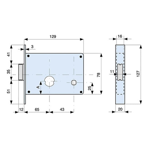 MG SERRATURA INFILARE CON CILINDRO D.MM26 ART.313 ENTRATA MM65 AMBIDX