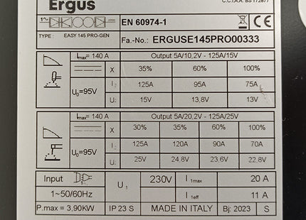 ERGUS SALDATRICE INVERTER MOD. EASY 145 + KIT ACCESSORI SALDATURA