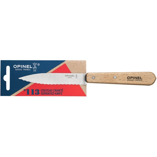 OPINEL COLTELLO CUCINA SEGHETTATO MANICO IN FAGGIO LAMA INOX CM10