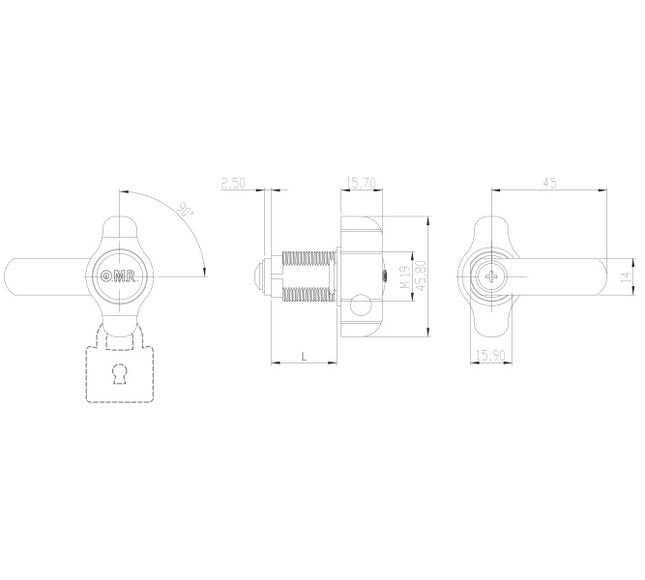 OMR SERRATURA PER ANTA A LEVA CON POMOLO D.MM19