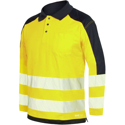 ISSA POLO MANICA LUNGA ALTA VISIBILITA&apos; GIALLO FLUO/BLU NAVY
