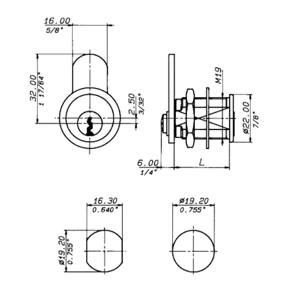 MERONI SERRATURA UNIVERSALE CON CILINDRO D.MM19 E LEVA NICHELATO