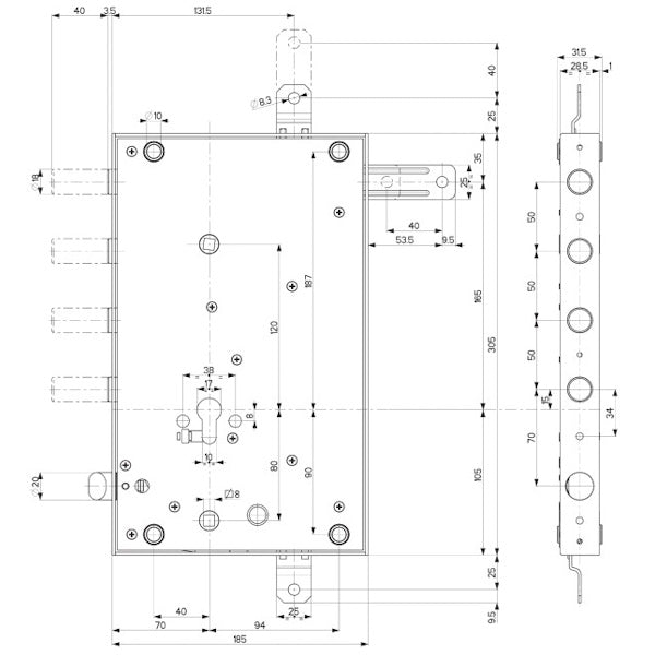MOTTURA SERRATURA APPLICARE QUINTUPLICE PER CILINDRO YALE
