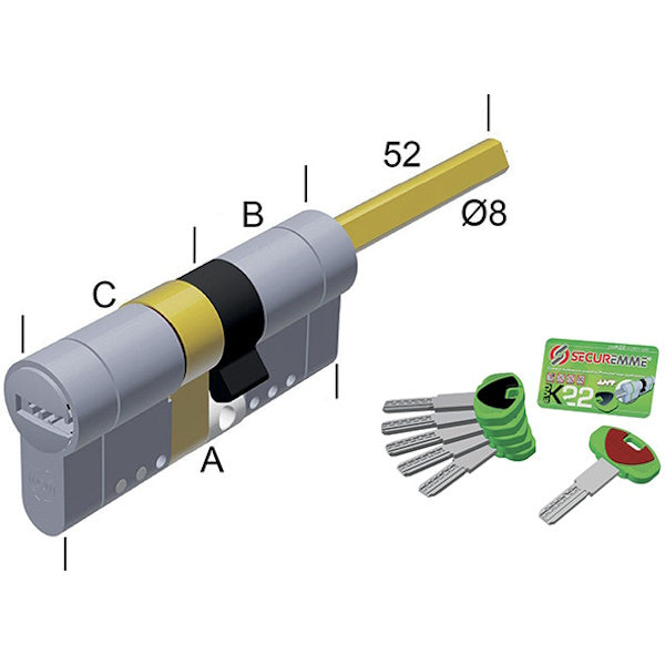 SECUREMME CILINDRO EVOK22 MODULARE PREDISPOSTO PER POMOLO