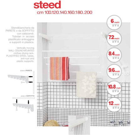 JUMBO STENDIBIANCHERIA DA PARETE IN ACCIAIO MOD. STEED CM.120