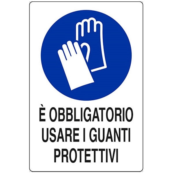 SEGNALE E&apos; OBBLIGATORIO USARE I GUANTI PROTETTIVI IN ALLUMINIO