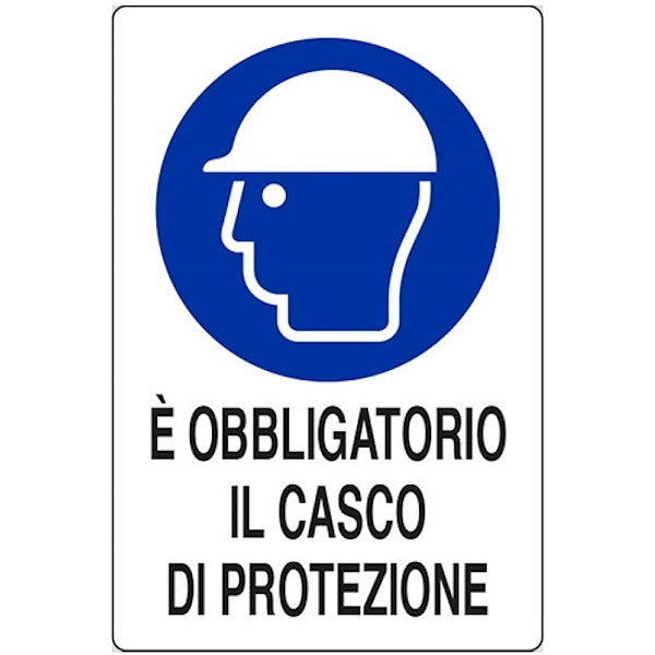 SEGNALE E' OBBLIGATORIO IL CASCO DI PROTEZIONE IN ALLUMINIO