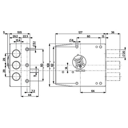 MOTTURA SERRATURA APPLICARE DOPPIA MAPPA LATERALE ENTRATA MM63 SX 20.501