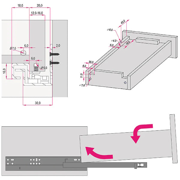 RAM GUIDE PER CASSETTI A SCOMPARSA SOFT-SELF CLOSING KG35