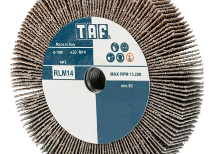 TAF RUOTA ABRASIVA LAMELLARE AL CORINDONE D.MM125X20 FORO M14 GR 40