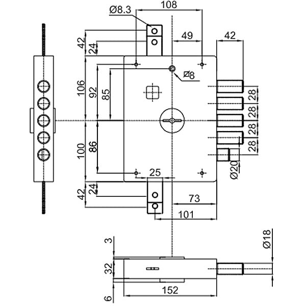 DIERRE SERRATURA APPLICARE TRIPLICE SERIE DOPPIA MAPPA ENTRATA MM70