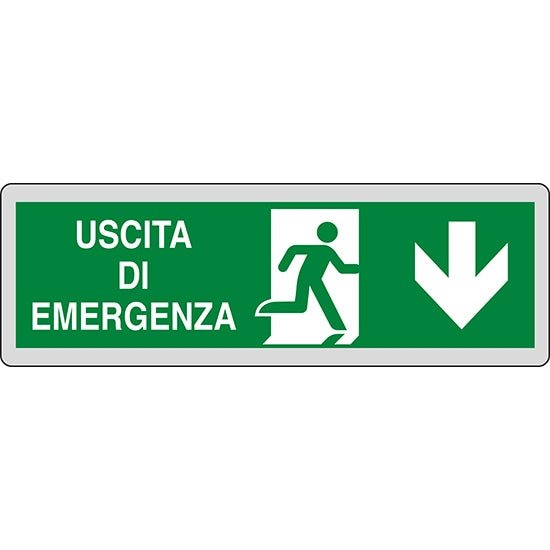 SEGNALE USCITA DI EMERGENZA (FRECCIA IN BASSO) ADESIVO MM150X 50