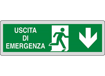 SEGNALE USCITA DI EMERGENZA (FRECCIA IN BASSO) IN ALLUMINIO