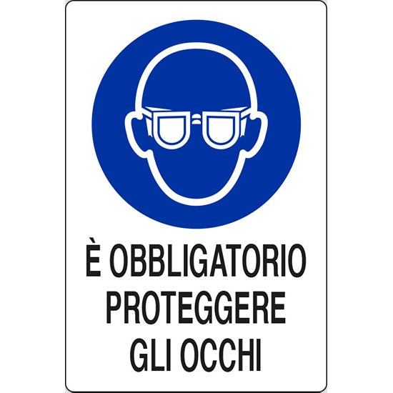 SEGNALE E' OBBLIGATORIO PROTEGGERE GLI OCCHI ADESIVO MM 60X 40