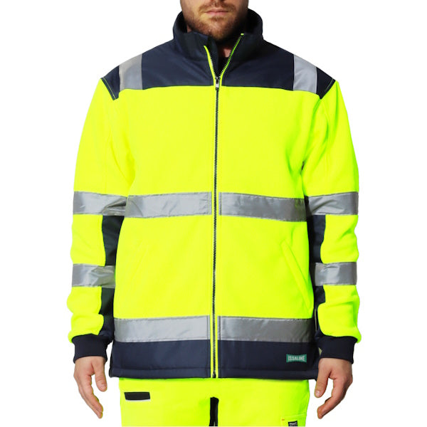 ISSA PILE CON ZIP LUNGA ALTA VISIBILITA COLORE GIALLO FLUO/BLU NAVY