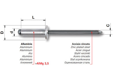 FAR RIVETTI IN LEGA DI ALLUMINIO D.MM4,8X40