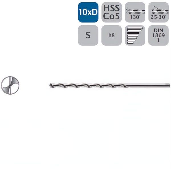 WSG PUNTA ELICOIDALE 5015 EXTRA LUNGA HSS CO5 DIN1869