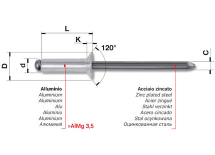 FAR RIVETTI IN LEGA DI ALLUMINIO A TESTA SVASATA