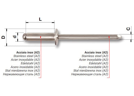 FAR RIVETTI IN ACCIAIO INOX A2 D.MM6,4X15