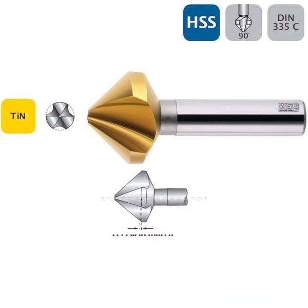 WSG SVASATORE 90° CODOLO CILINDRICO A 3 TAGLIENTI IN HSS TIN DIN 335 C