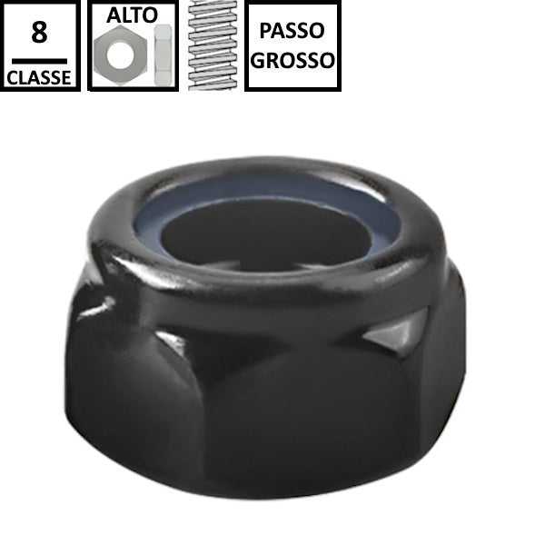 DADO AUTOBLOCCANTE ALTO PASSO GROSSO CL. 8 Z.NERO UNI 7473 DIN 982