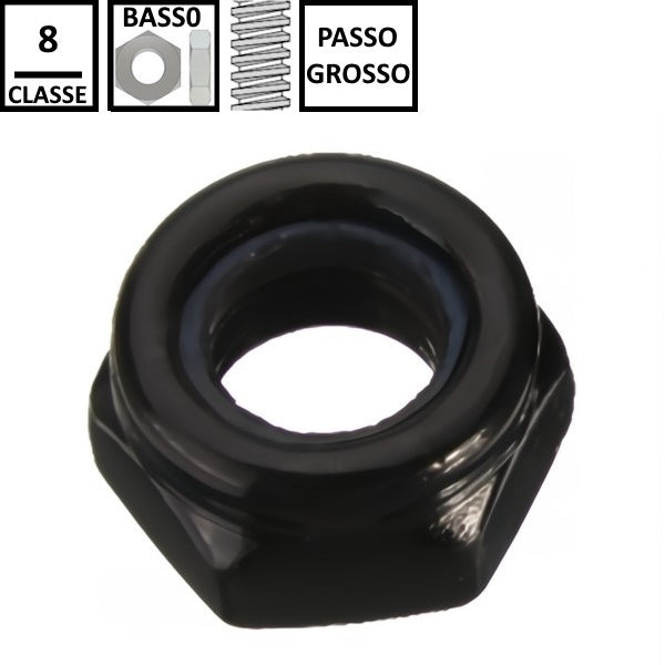 DADO AUTOBLOCCANTE BASSO PASSO GROSSO CL. 8 Z.NERO UNI 7474 DIN 985 M10