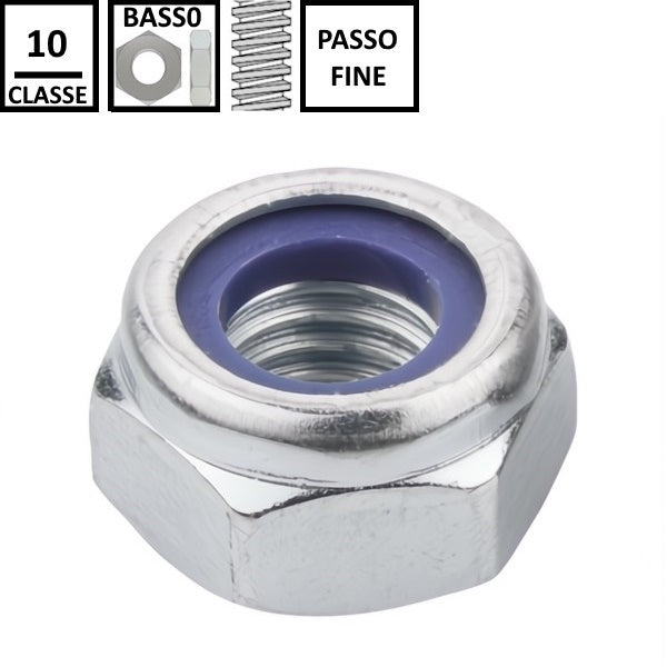 DADO AUTOBLOCCANTE BASSO PASSO FINE CL.10 Z.BIANCO DIN 985