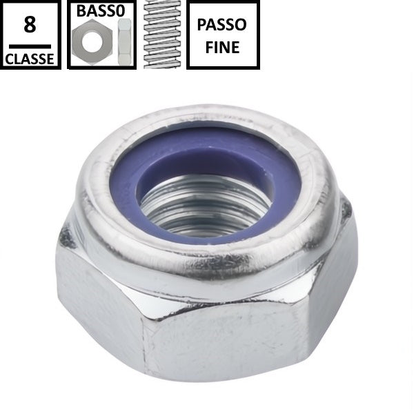 DADO AUTOBLOCCANTE BASSO PASSO FINE CL. 8 Z.BIANCO DIN 985 M27X2