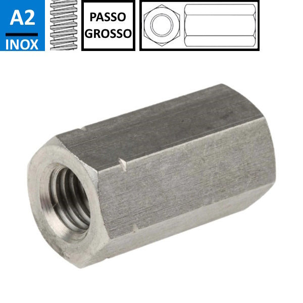 DADO ESAGONALE DISTANZIALE IN ACCIAIO INOX A2 DIN 6334