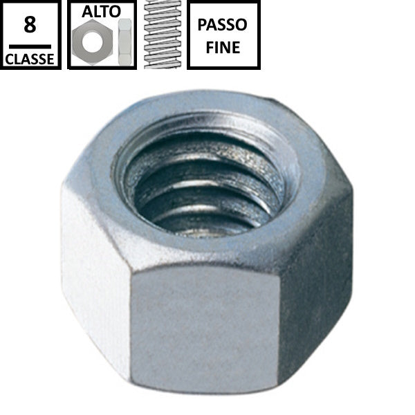 DADO ESAGONALE ALTO PASSO FINE CL. 8 Z.BIANCO UNI 5587