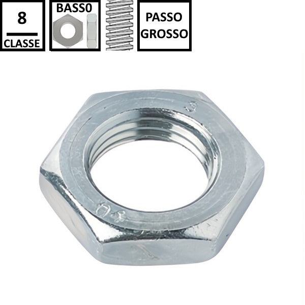DADO ESAGONALE BASSO PASSO GROSSO CL. 8 Z.BIANCO UNI 5589 DIN 936
