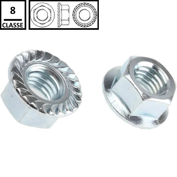 DADO ESAGONALE CON FLANGIA ZIGRINATA CL. 8 Z.BIANCO DIN 6923