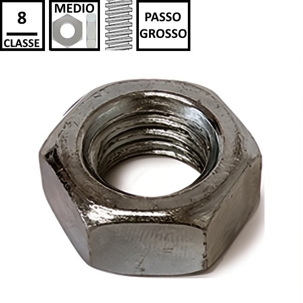 DADO ESAGONALE MEDIO PASSO GROSSO CL. 8 GREZZO UNI 5588 DIN 934 M27