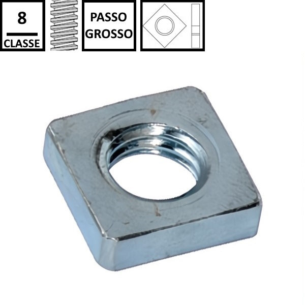 DADO QUADRO CLASSE 8 ZINCATO BIANCO UNI 5596 DIN 562 M 8