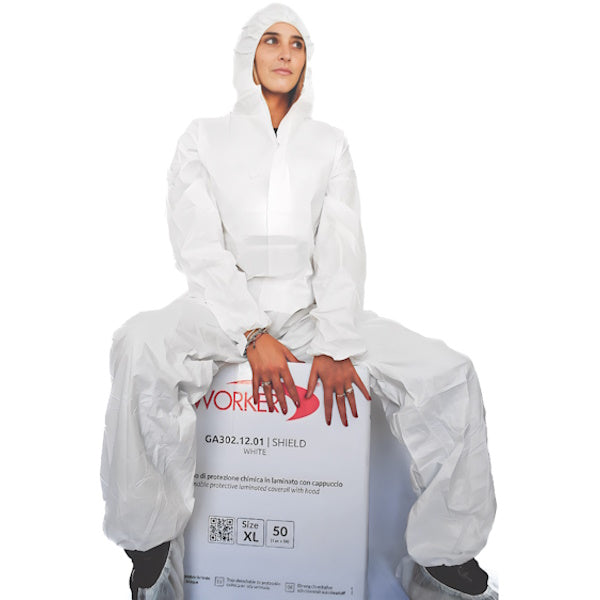 TUTA DI PROTEZIONE MONOUSO MOD. SHIELD WHITE CAT.III 5-B/6-B