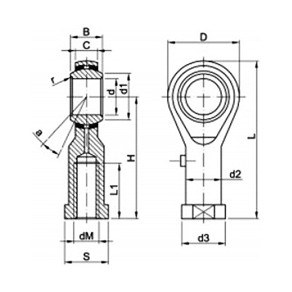 TERMINALE SFERICO DIN ISO 12240-4 SERIE K FILETTATO FEMMINA
