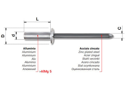 FAR RIVETTI ERMETICI IN ALLUMINIO D.MM4,8X11,5