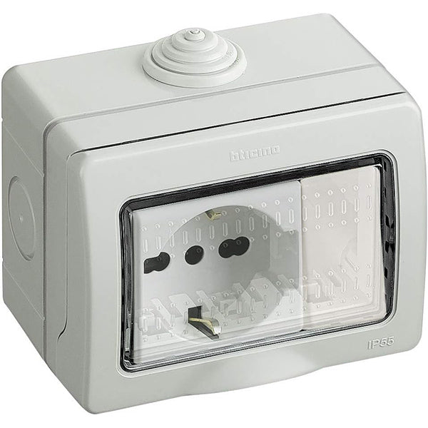 BTICINO IDROBOX PRESA SCHUKO BIPASSO+DEVIATORE IN CUSTODIA IP55 3 MODULI