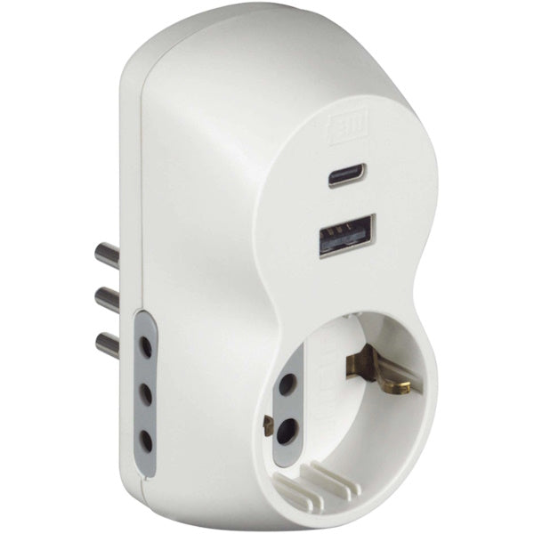 BTICINO ADATTATORE B3 2 PRESE 10/16A 1 SCHUKO 2 USB SPINA 10A BIANCO