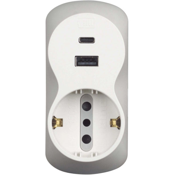 BTICINO ADATTATORE B3 2 PRESE 10/16A 1 SCHUKO 2 USB SPINA 10A BIANCO