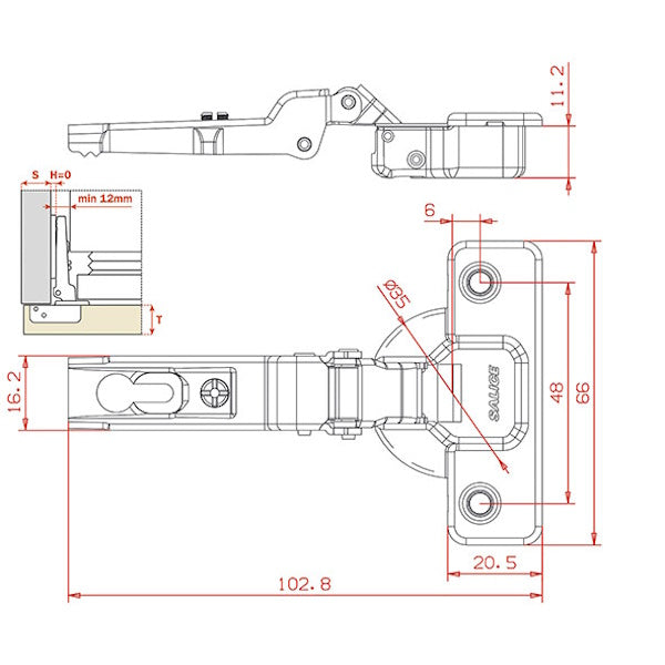 SALICE CERNIERA APERTURA 94° SERIE 200 FRIGORIFERO FORO D.MM35