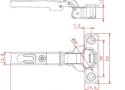SALICE MINICERNIERA APERTURA 94° SERIE 600 COLLO 0 FORO D.MM26