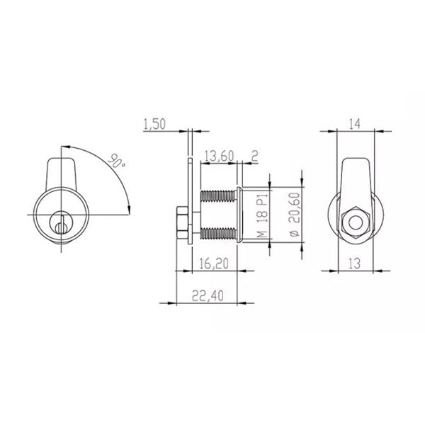 OMR SERRATURA PER CASELLARI POSTALI D.MM18 IN METALLO TIPO SEAT