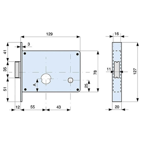 MG SERRATURA INFILARE CON CILINDRO D.MM26 ART.313 ENTRATA MM55 AMBIDX