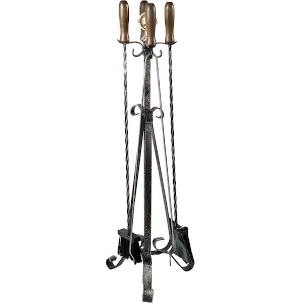 SET PER CAMINETTI IN FERRO BATTUTO CON MANICI IN LEGNO CM90 ART.187