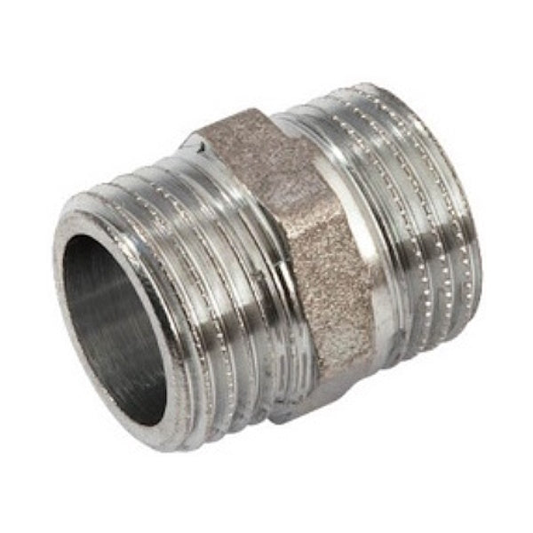 IDRO-BRIC NIPPLO DOPPIO MM IN OTTONE CROMATO LUCIDO DA 1/2"