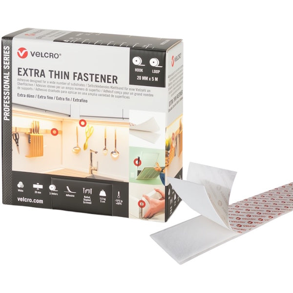 VELCRO SISTEMA FISSAGGIO ADESIVO EXTRA THIN FASTENER BIANCO