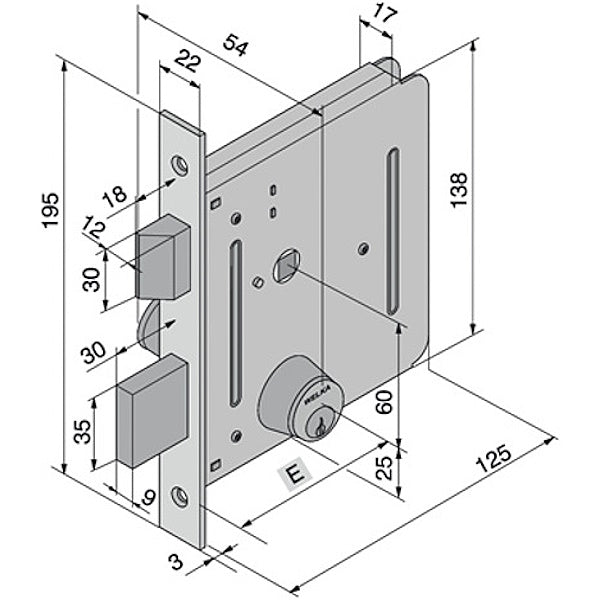 WELKA SERRATURA INFILARE CON SCROCCO/CATENACCIO ENTRATA MM50 AMBIDESTRA