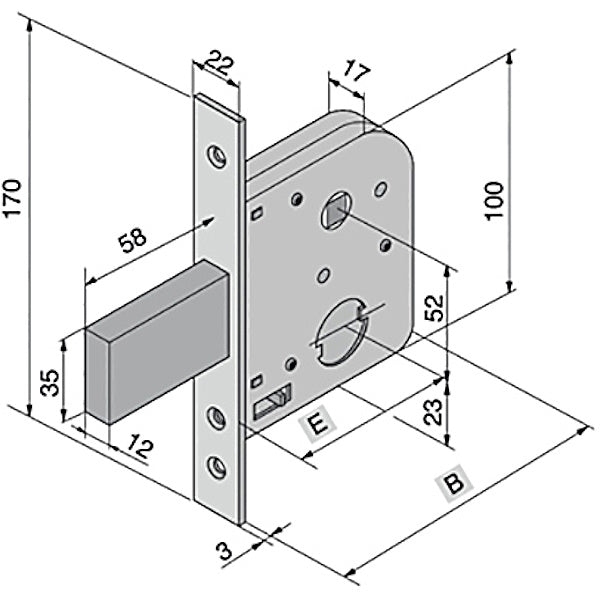 WELKA SERRATURA IMPENNATA PER CANCELLI ENTRATA MM50 AMBIDESTRA