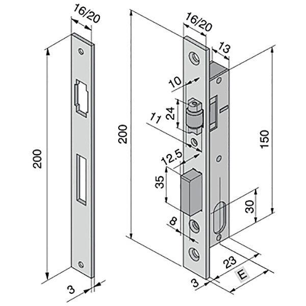 WELKA SERRATURA INFILARE CON RULLO/CATENACCIO ENTRATA MM15 AMBIDESTRA